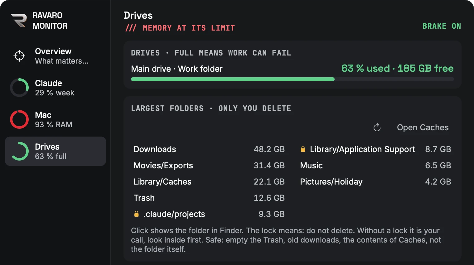 Drives: Shows the largest folders and takes you there with one click.