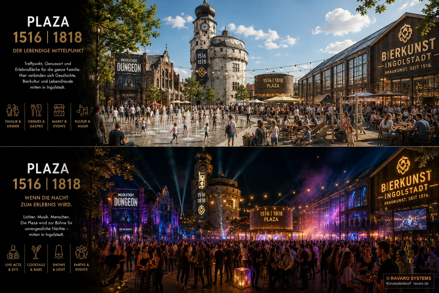 1516 | 1776 | 1818 Ingolstadt — Plaza 1516 | 1818 — Tag und Nacht