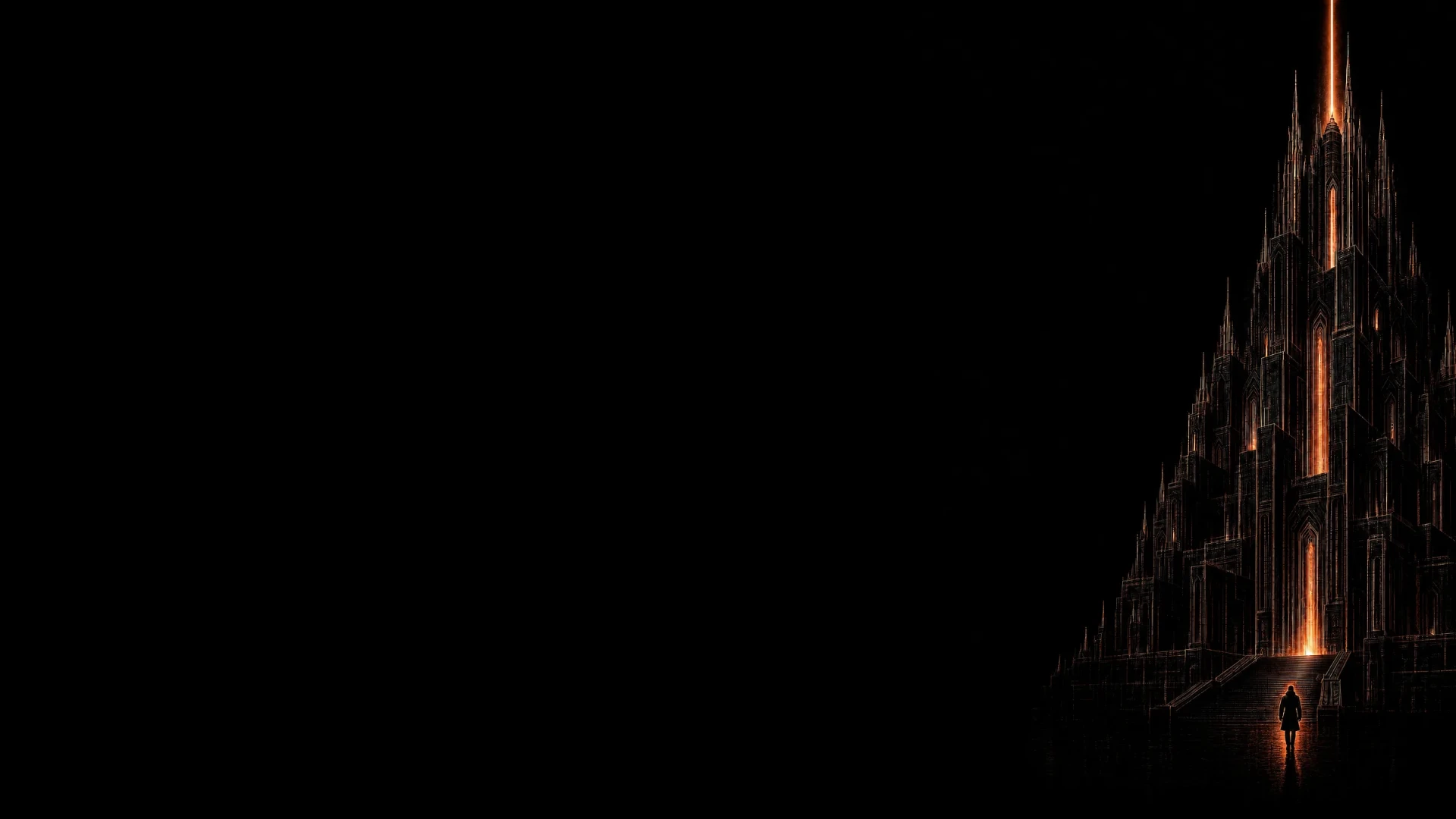 A built structure lit by a single vertical beam