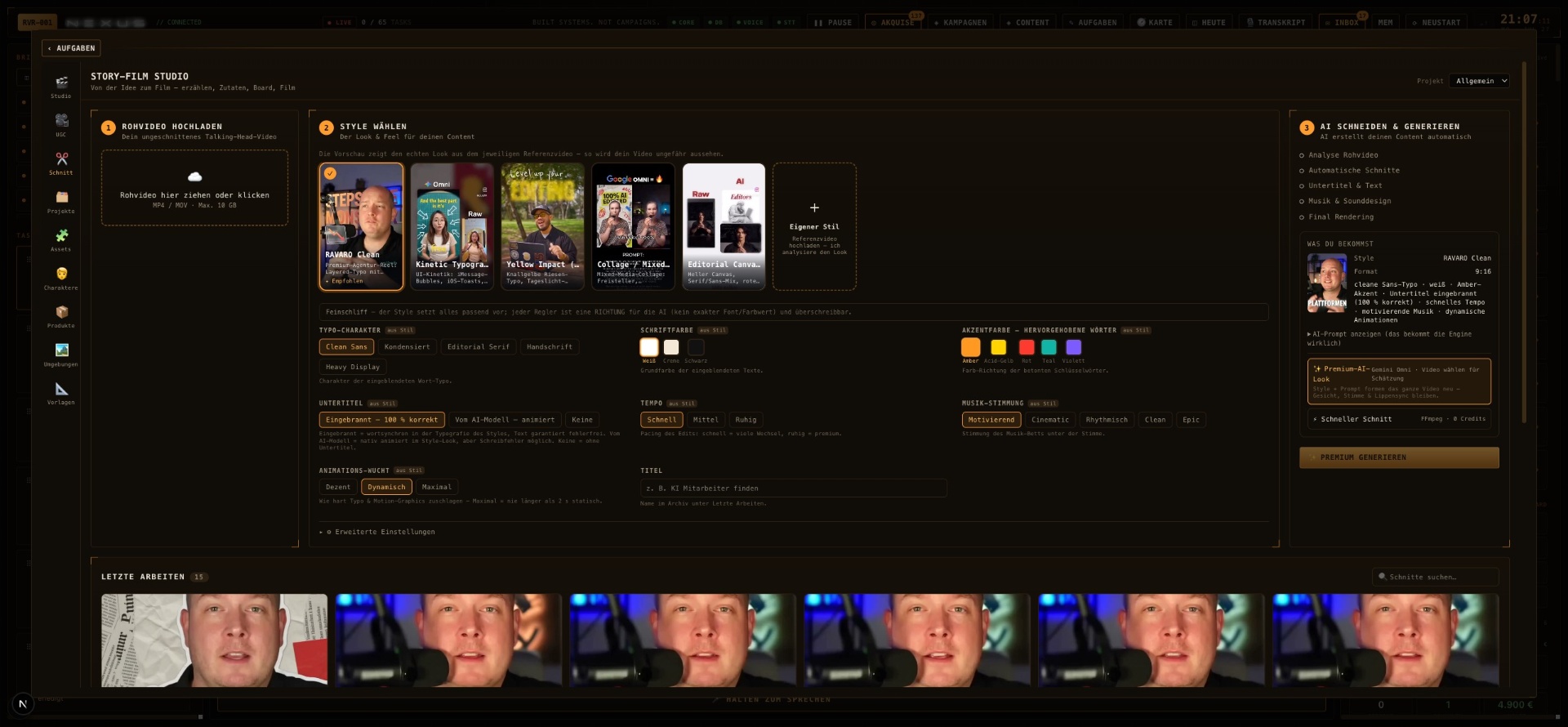 NEXUS reel editor — raw video, chosen style, auto-cut
