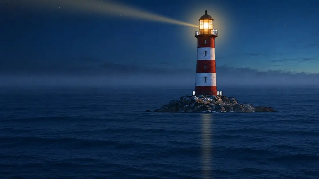 Leuchtfeuer Nordsee — The first start image: flatly lit, the tower looks pasted in